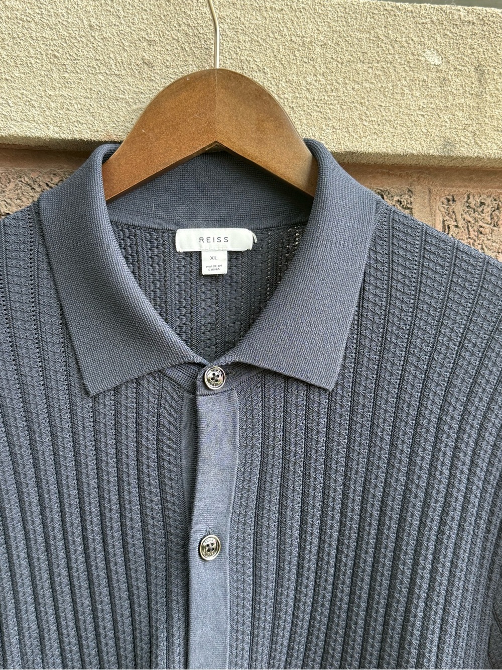 Reiss Textured Rib Knit Polo in Charcoal